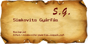 Simkovits Gyárfás névjegykártya